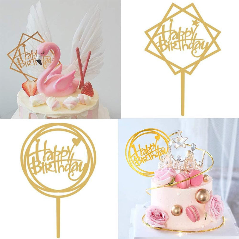 Happy Birthday Cake Topper Gold  (2 pcss)